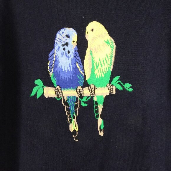 Talbots Parakeets Sweater Top Women's Petite Size SP Blue Cotton Short Sleeve - Picture 2 of 7